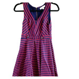 red and navy blue striped dress